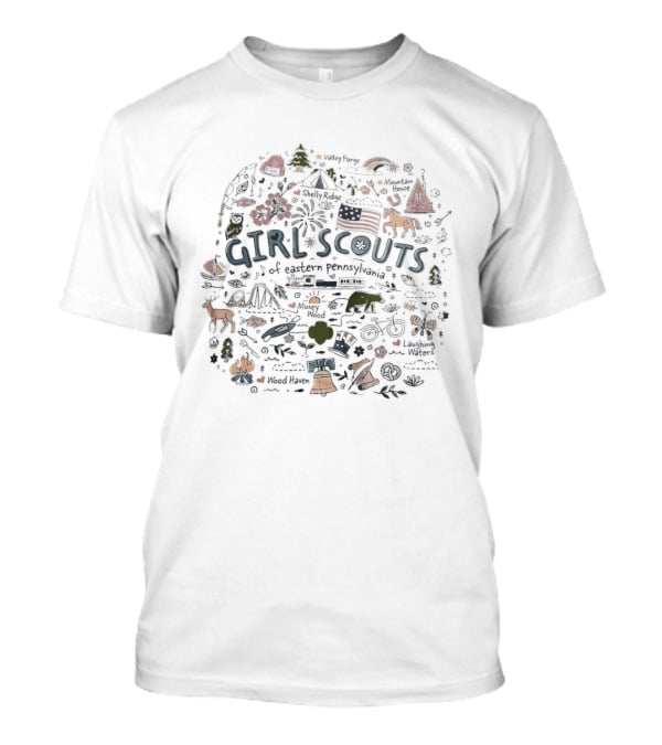 Girl Scouts Eastern Pennsylvania Camping Icons Flag Wildlife Fun T-Shirt