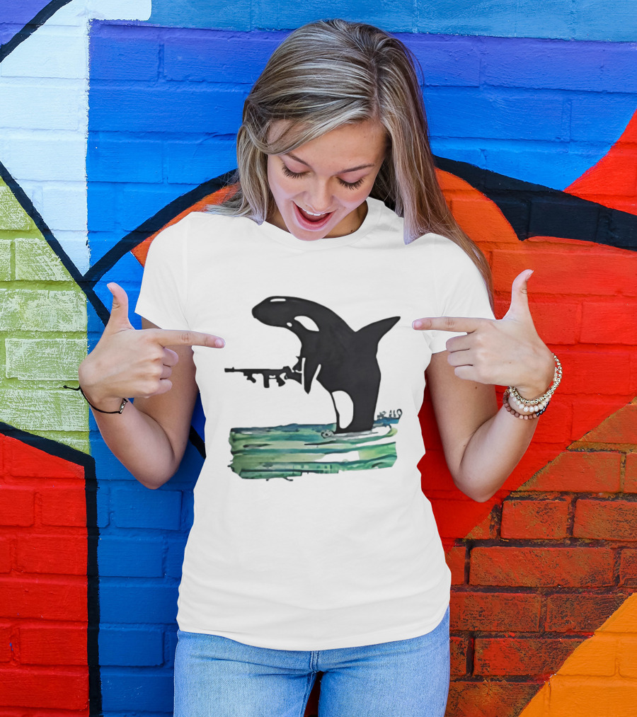 Orca Whale Holding A Machine Gun T-Shirt
