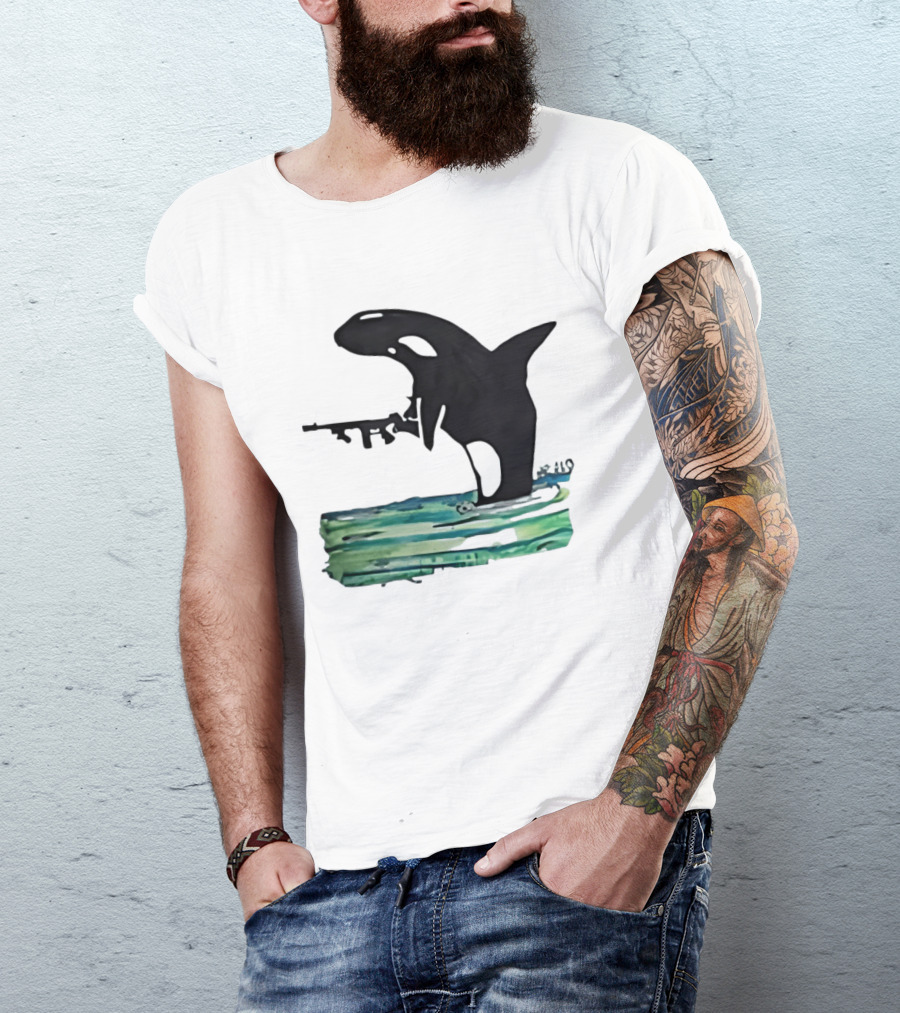 Orca Whale Holding A Machine Gun T-Shirt