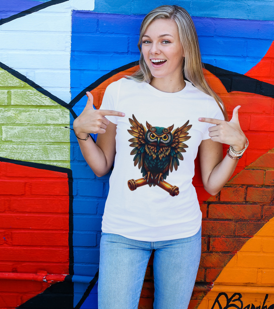 Steampunk Owl With Gears And Pistons Mechanic Aesthetic T-Shirt