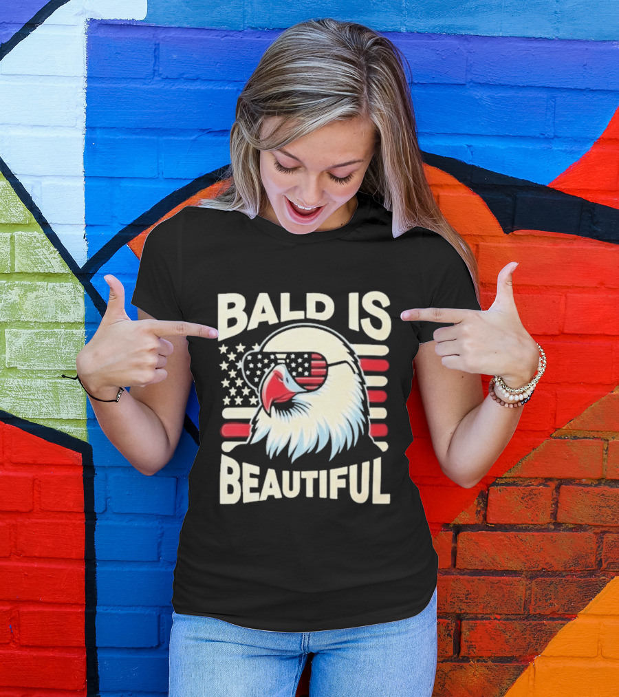 Bald Is Beautiful USA Patriotic Eagle Stars And Stripes T-Shirt