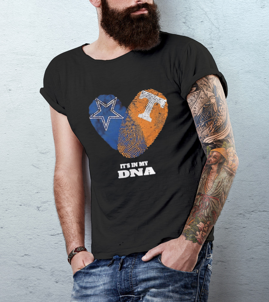 Dallas Cowboys Star And Tennessee Volunteers Orange Fingerprint Heart It's In My DNA T-Shirt