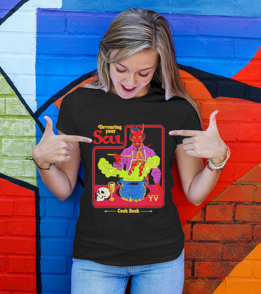 Devouring Your Soul Cook Book Steven Rhodes Retro Devil Cooking As Seen On TV Horror T-Shirt