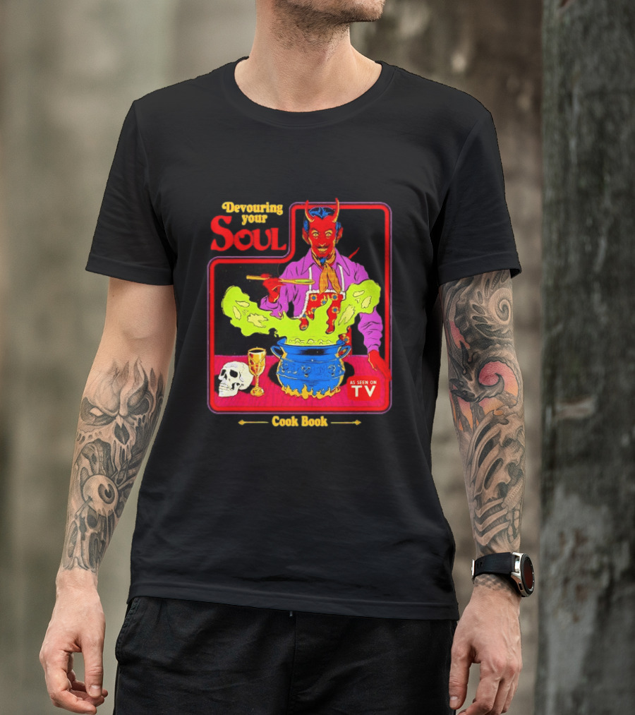 Devouring Your Soul Cook Book Steven Rhodes Retro Devil Cooking As Seen On TV Horror T-Shirt