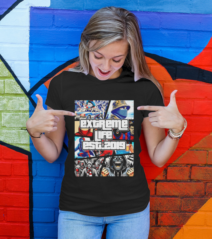Extreme Life Est 2019 Football Hooligan Collage T-Shirt