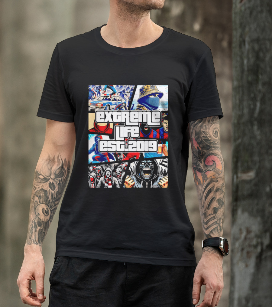 Extreme Life Est 2019 Football Hooligan Collage T-Shirt