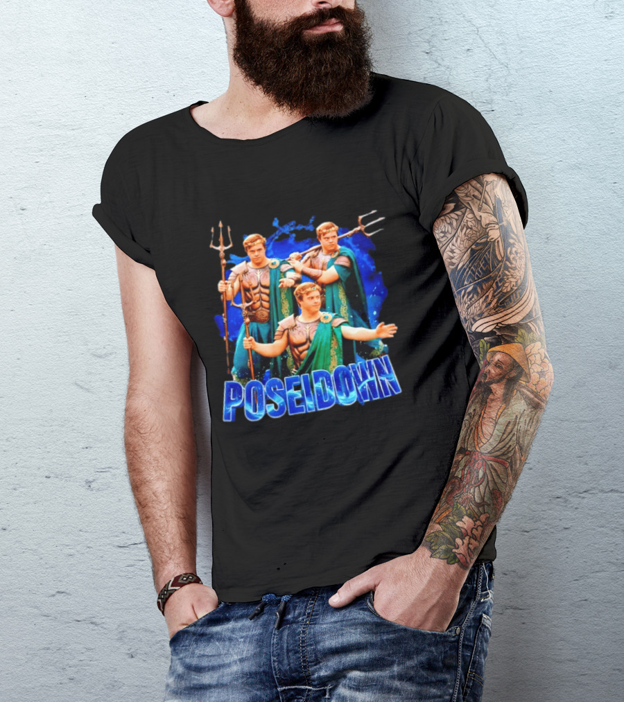 Poseidown Poseidon Down Syndrome Meme Greek God Trident T-Shirt