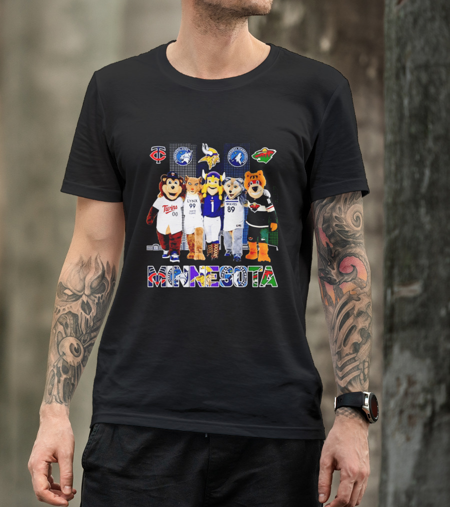 Minnesota Twins Lynx Vikings Timberwolves Wild Mascots Collage T-Shirt