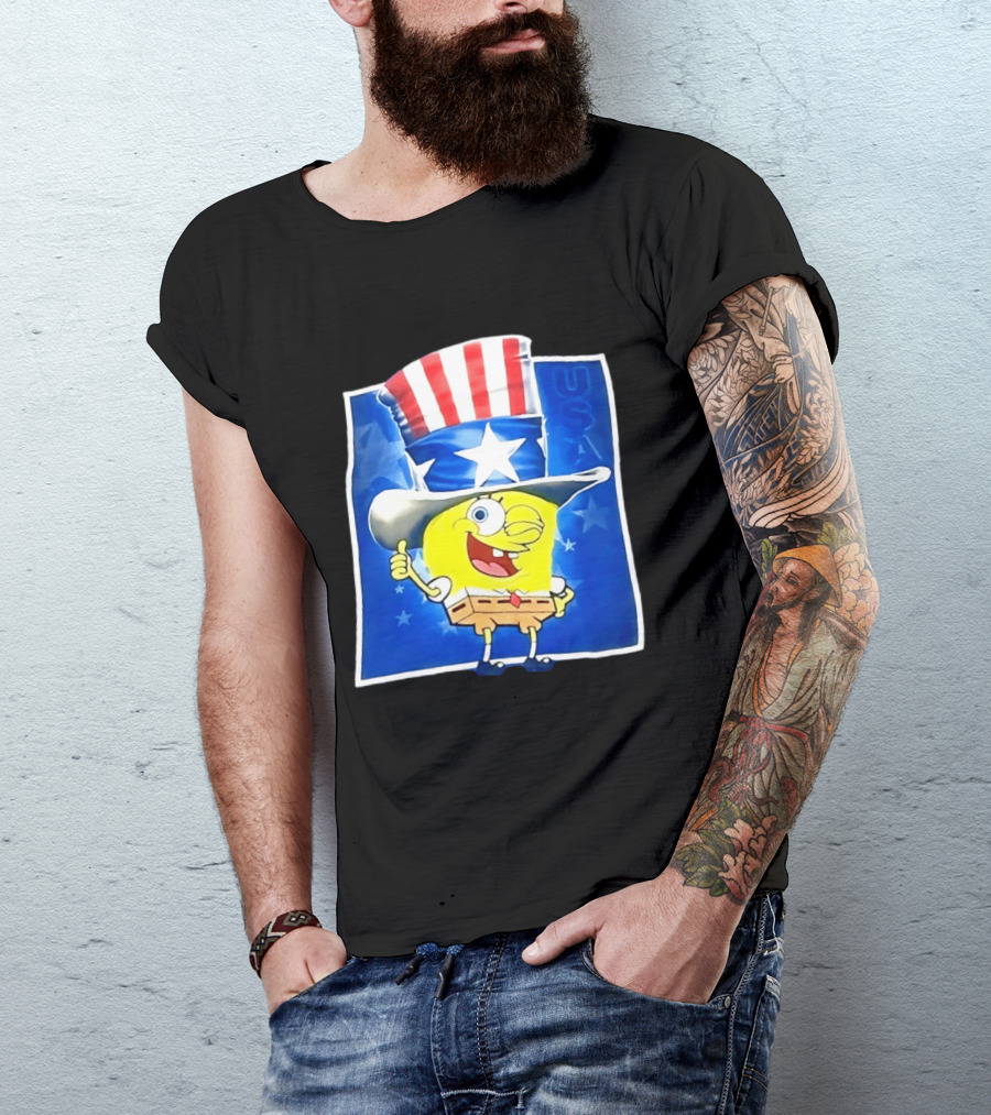 Sponge Thumbs Up American Flag USA Stars And Stripes Hat T-Shirt