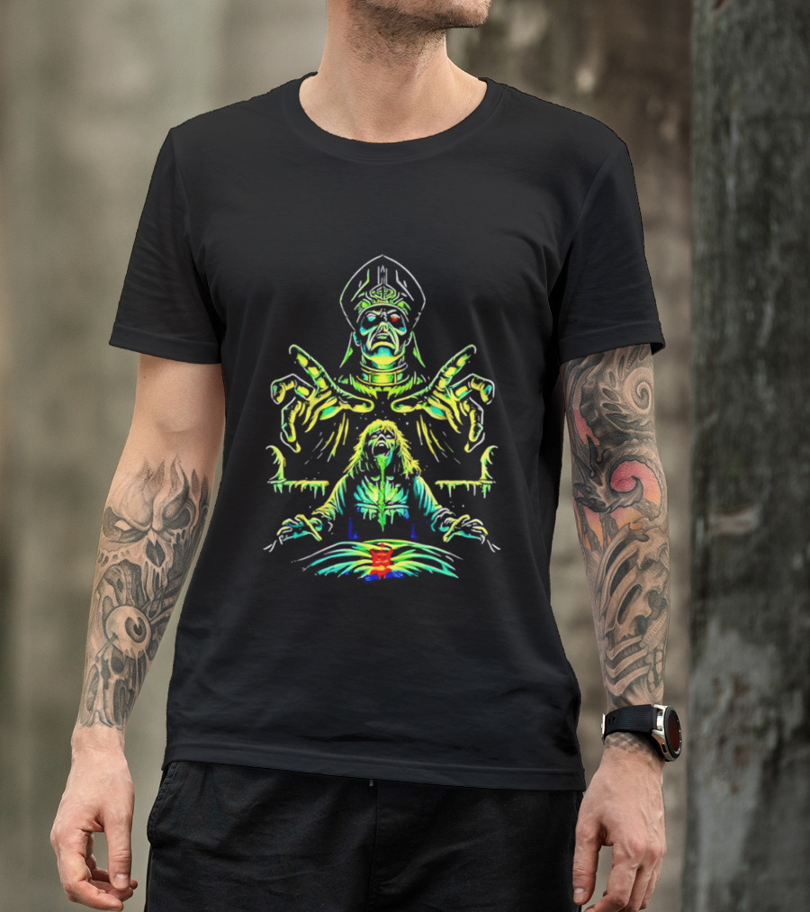 Papa Emeritus Exorcist Horror Green Neon Heavy Metal Ghost T-Shirt