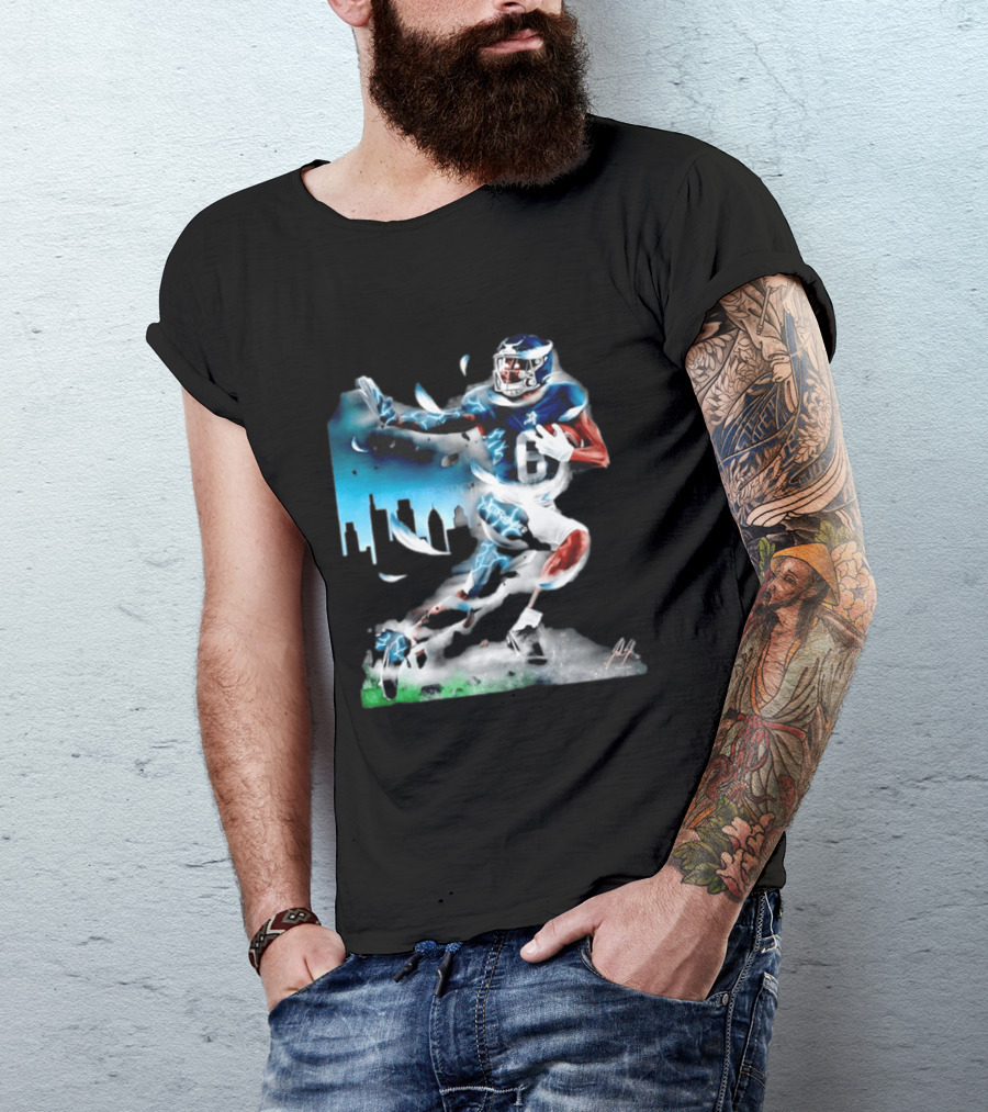 Philadelphia Eagles Devonta Smith Slim Reaper Skyline Dynamic Football Action T-Shirt