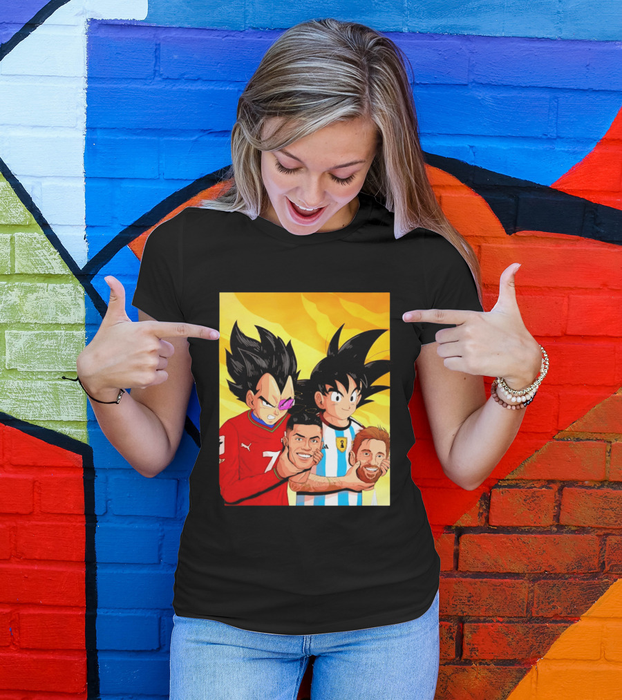 Vegeta And Goku With Ronaldo 7 And Messi Argentina Heads T-Shirt