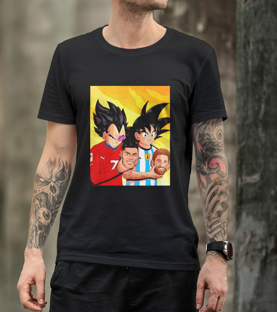 Vegeta And Goku With Ronaldo 7 And Messi Argentina Heads T-Shirt