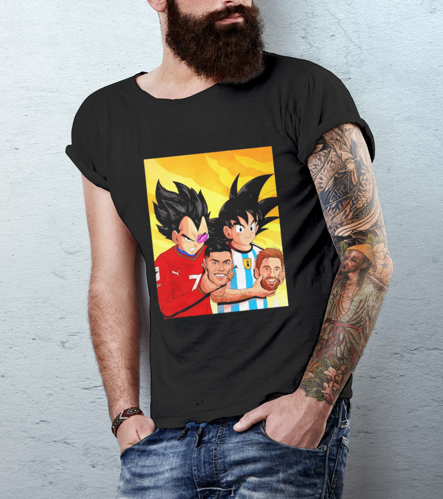 Vegeta And Goku With Ronaldo 7 And Messi Argentina Heads T-Shirt