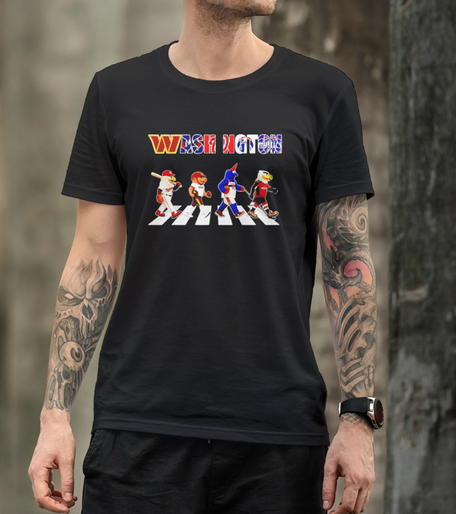 Washington Nationals Wizards Capitals Mystics Mascots Walking Across Abbey Road Mashup T-Shirt