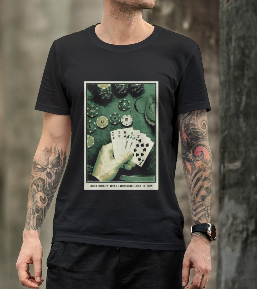 Luke Combs Poker Themed Johan Cruijff Arena Amsterdam July 11 2026 Tour T-Shirt