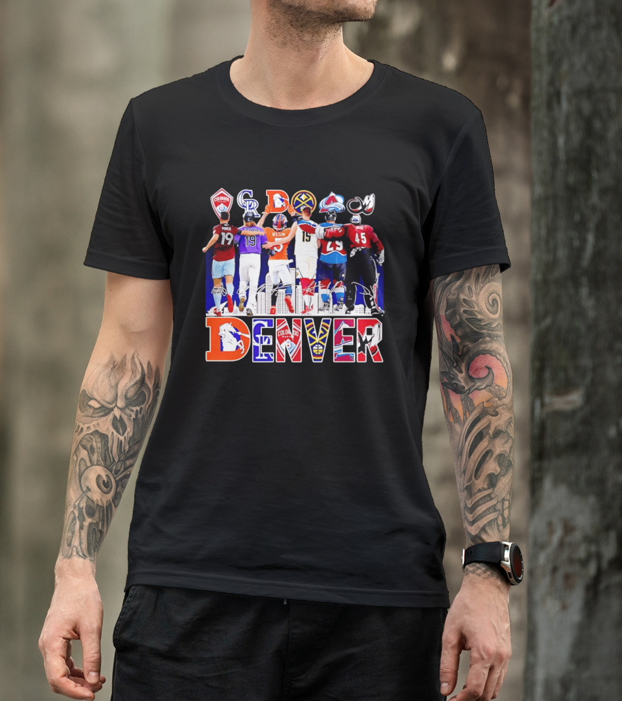 Denver Colorado Sports Collage With Price Wilson Skyline And Team Logos T-Shirt