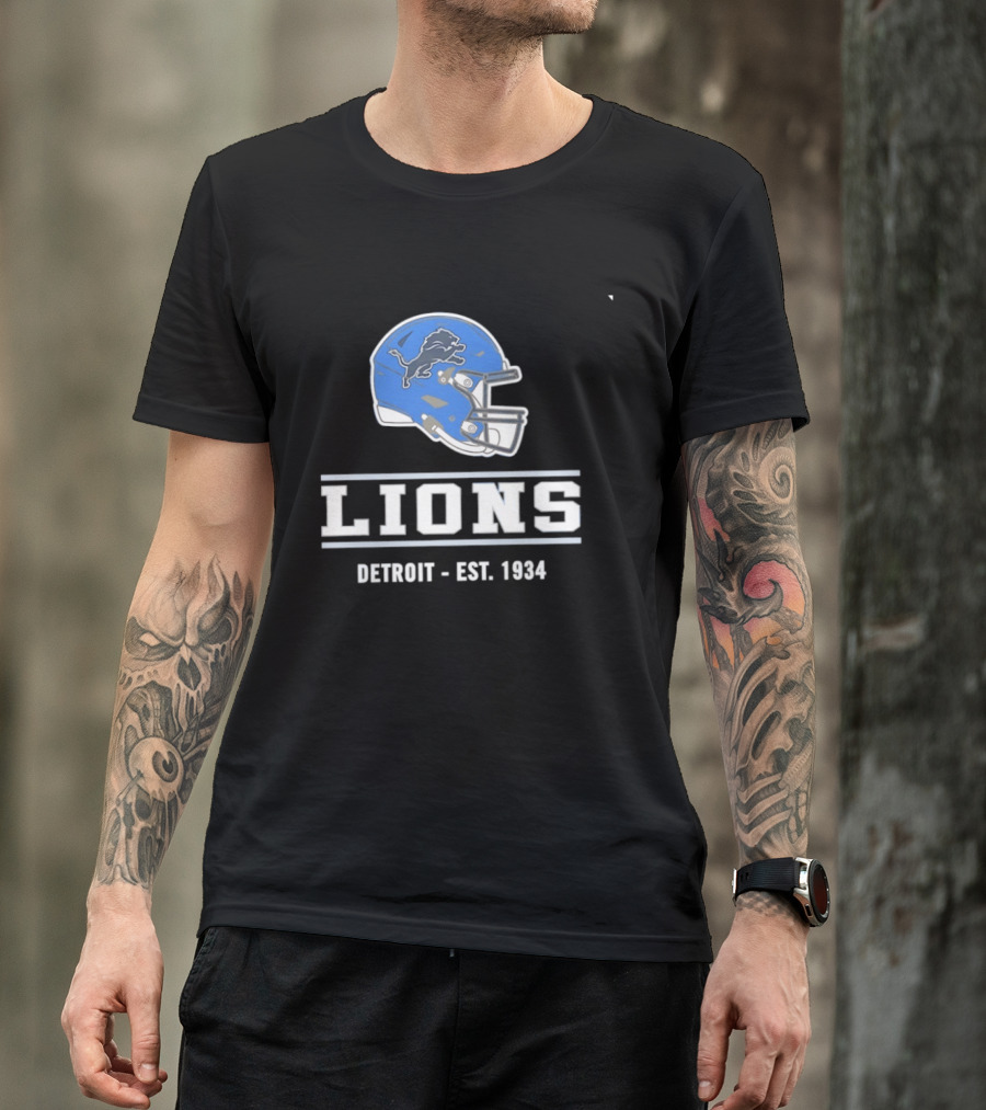 Detroit Lions Helmet Logo Est 1934 Football T-Shirt