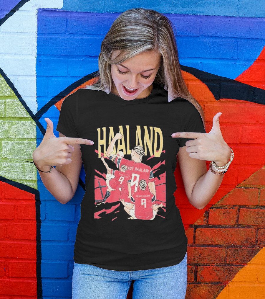 Haaland Cartoon Celebrating Norway Football Number 9 T-Shirt