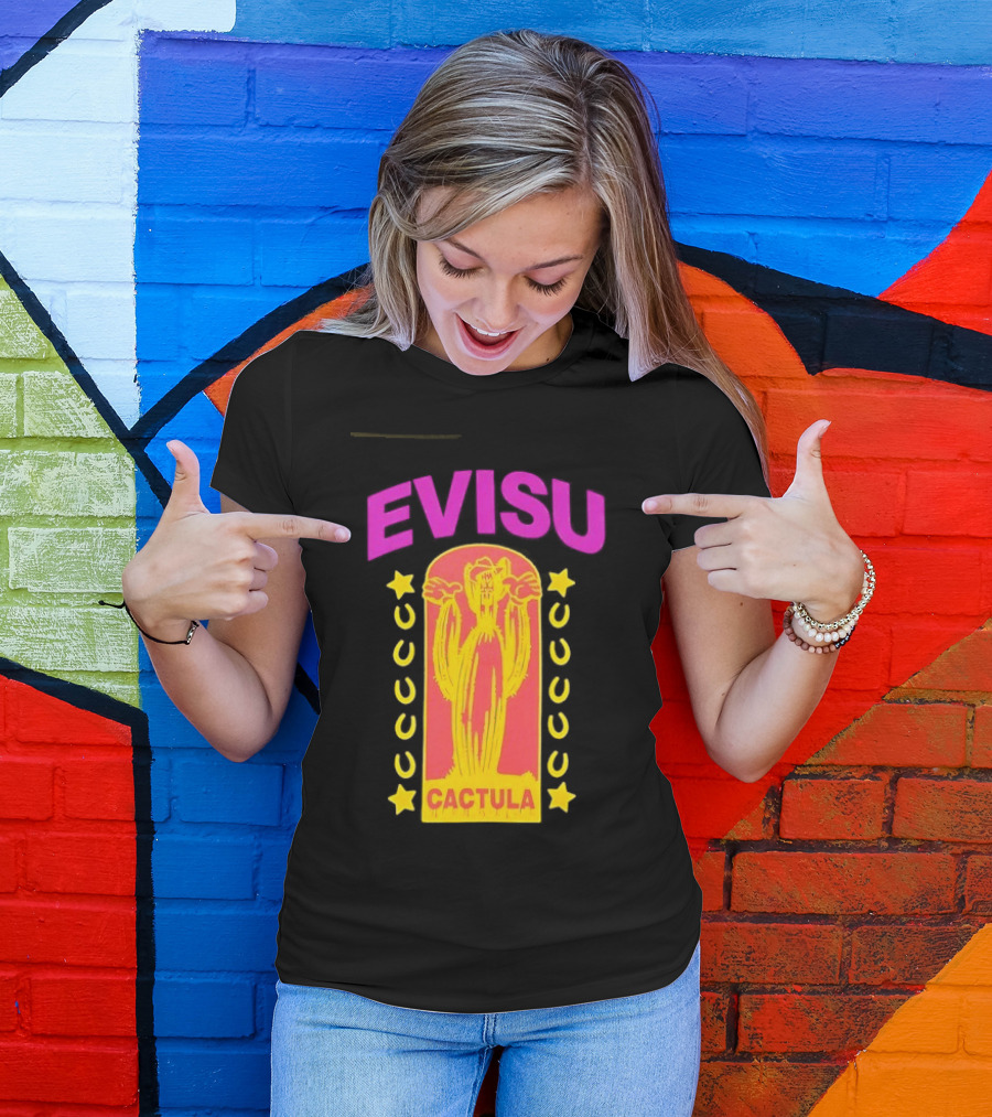 Evisu Cactula Cactus Star And Crescent Yellow Pink T-Shirt
