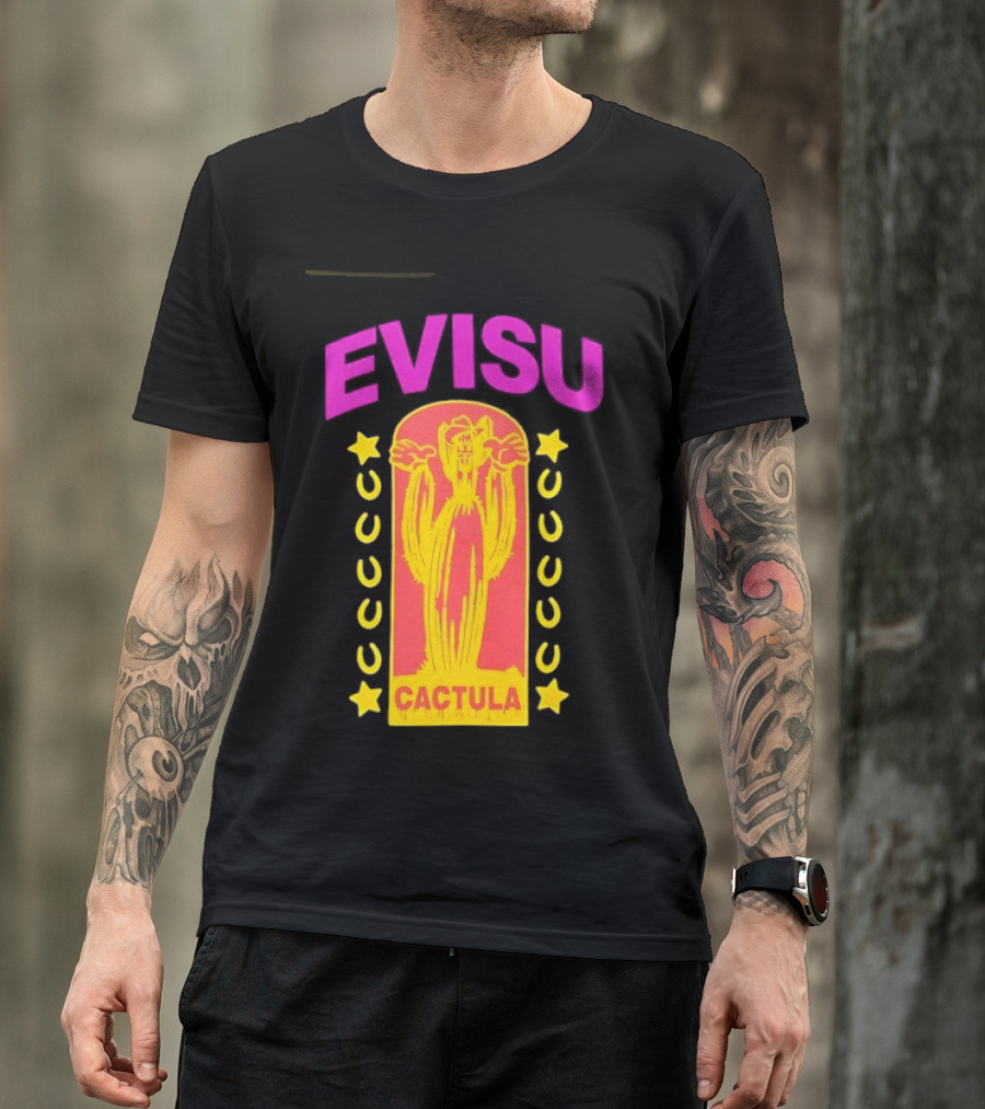 Evisu Cactula Cactus Star And Crescent Yellow Pink T-Shirt