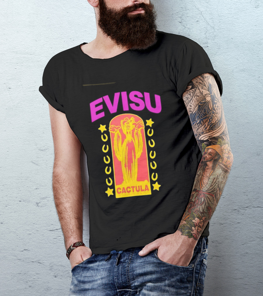 Evisu Cactula Cactus Star And Crescent Yellow Pink T-Shirt