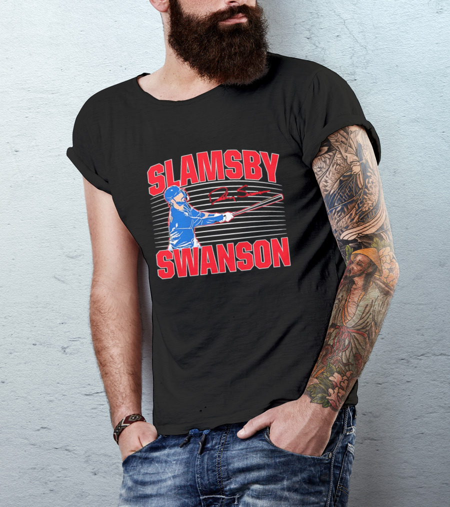Dansby Swanson Chicago Cubs Slamsby Baseball Slugger 2 3 Swing T-Shirt
