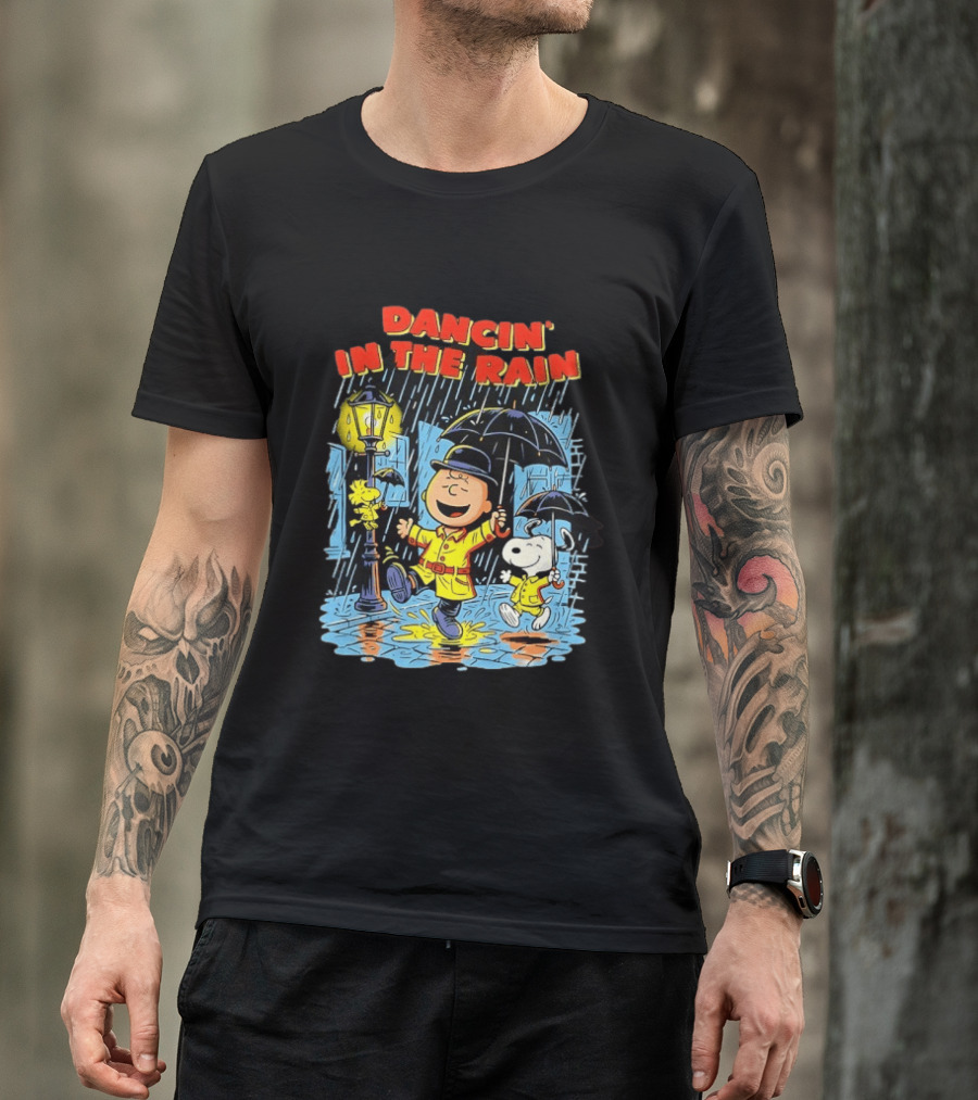 Peanuts Dancin' In The Rain Snoopy Charlie Brown Woodstock T-Shirt