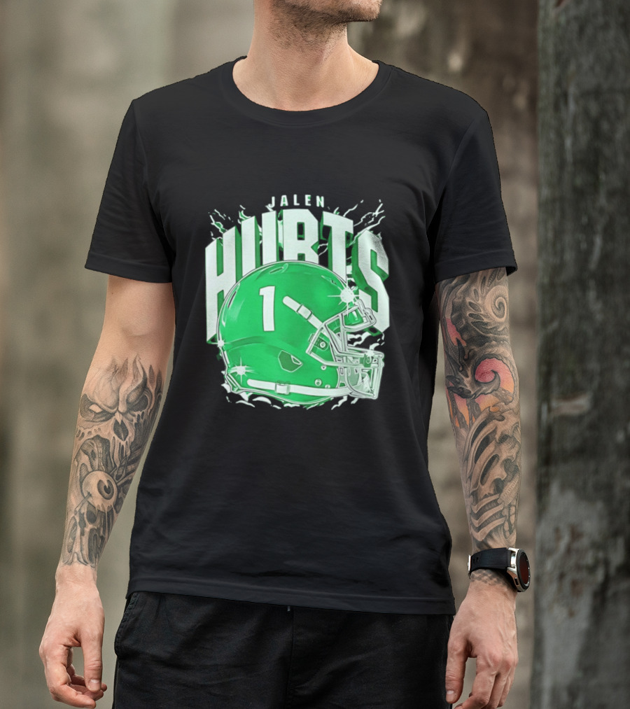 Jalen Hurts 1 Philadelphia Eagles Green Helmet Football T-Shirt