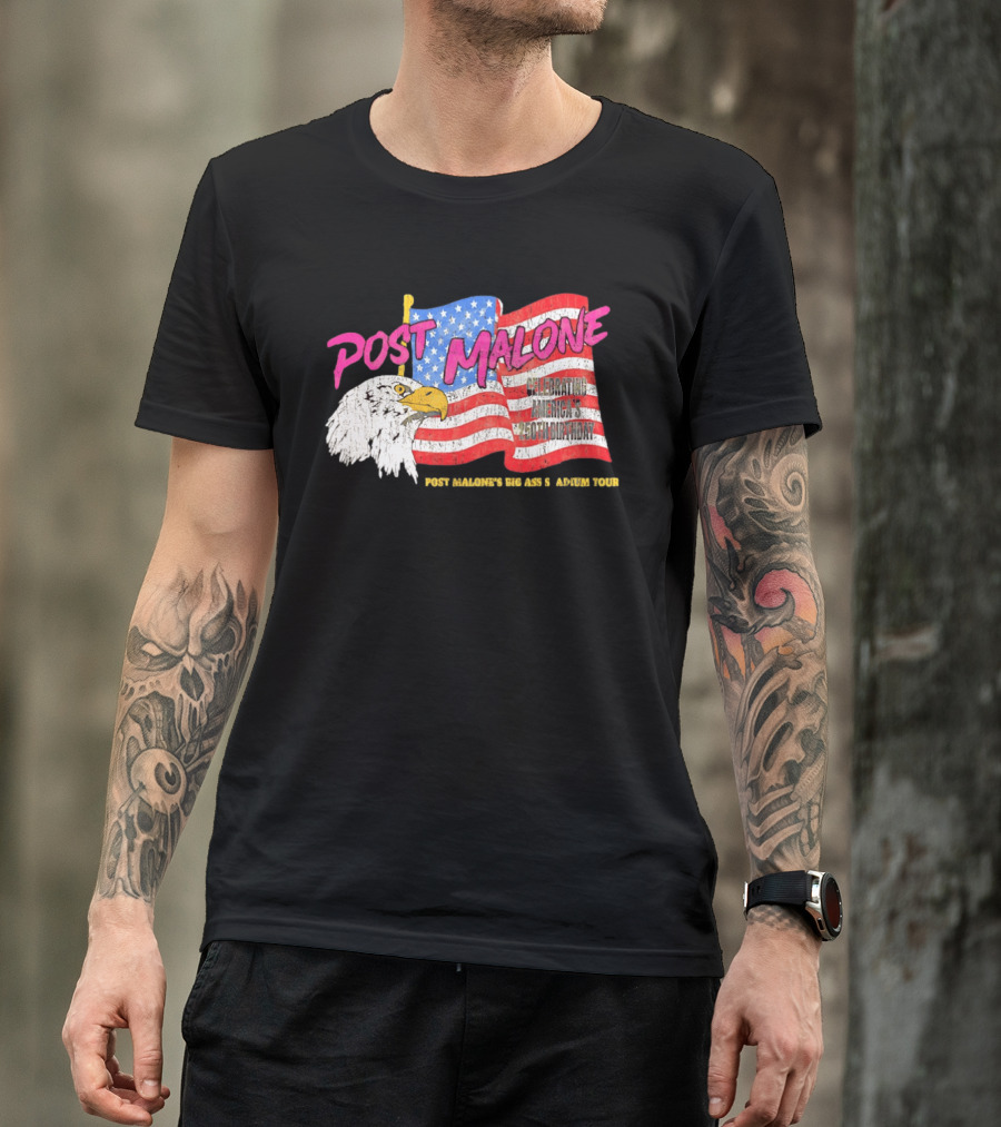 Post Malone Big Ass America Tour Celebrating 250th Birthday Eagle Flag T-Shirt