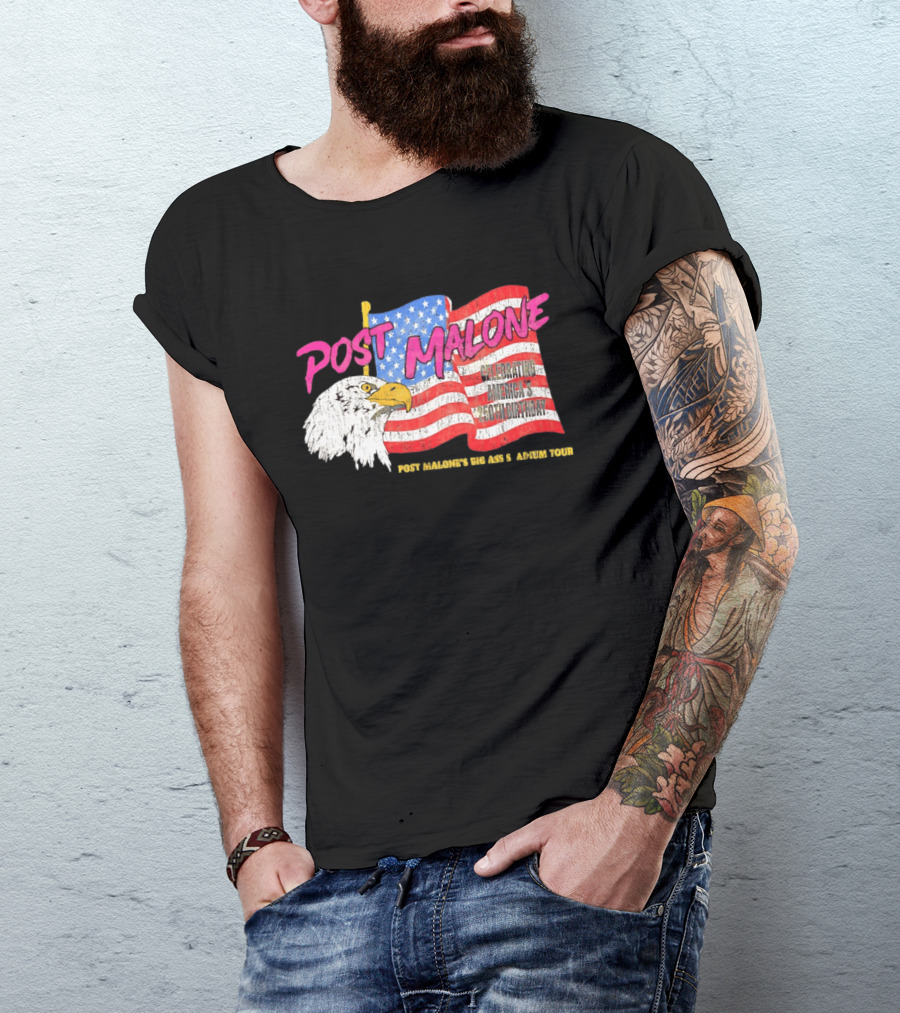 Post Malone Big Ass America Tour Celebrating 250th Birthday Eagle Flag T-Shirt