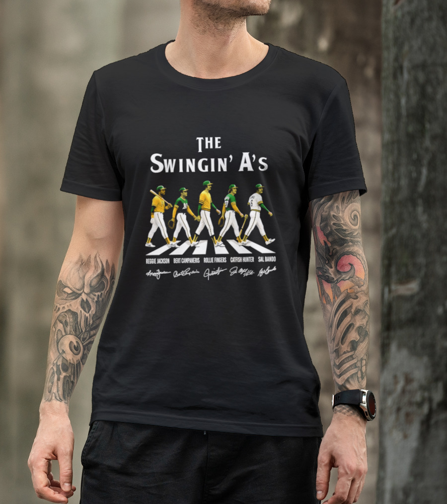 The Swingin' A's Baseball Jackson Campaneris Fingers Hunter Bando Abbey Road Signatures T-Shirt