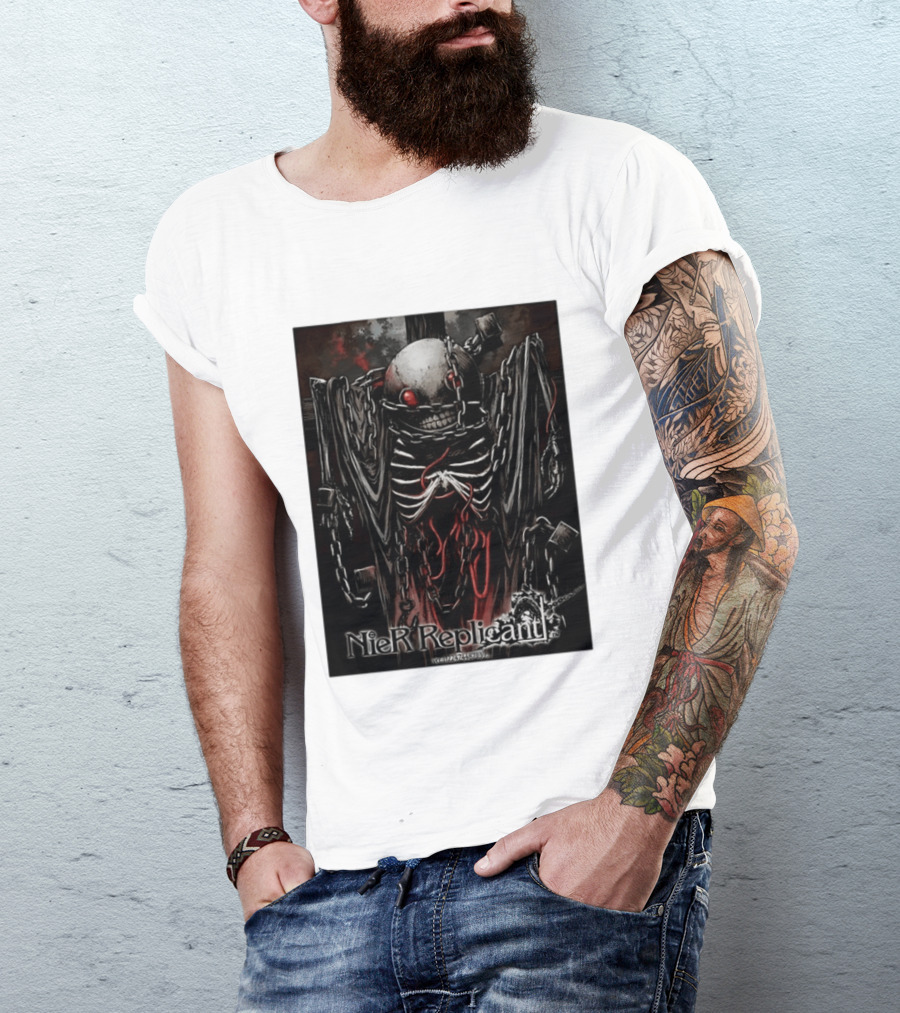 Nier Replicant Red Eye Skulls Chains Grim Aesthetic T-Shirt