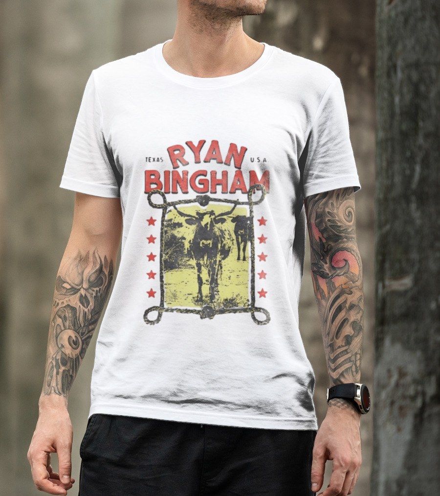 Texas Ryan Bingham Longhorn Cattle U.S.A Stars T-Shirt