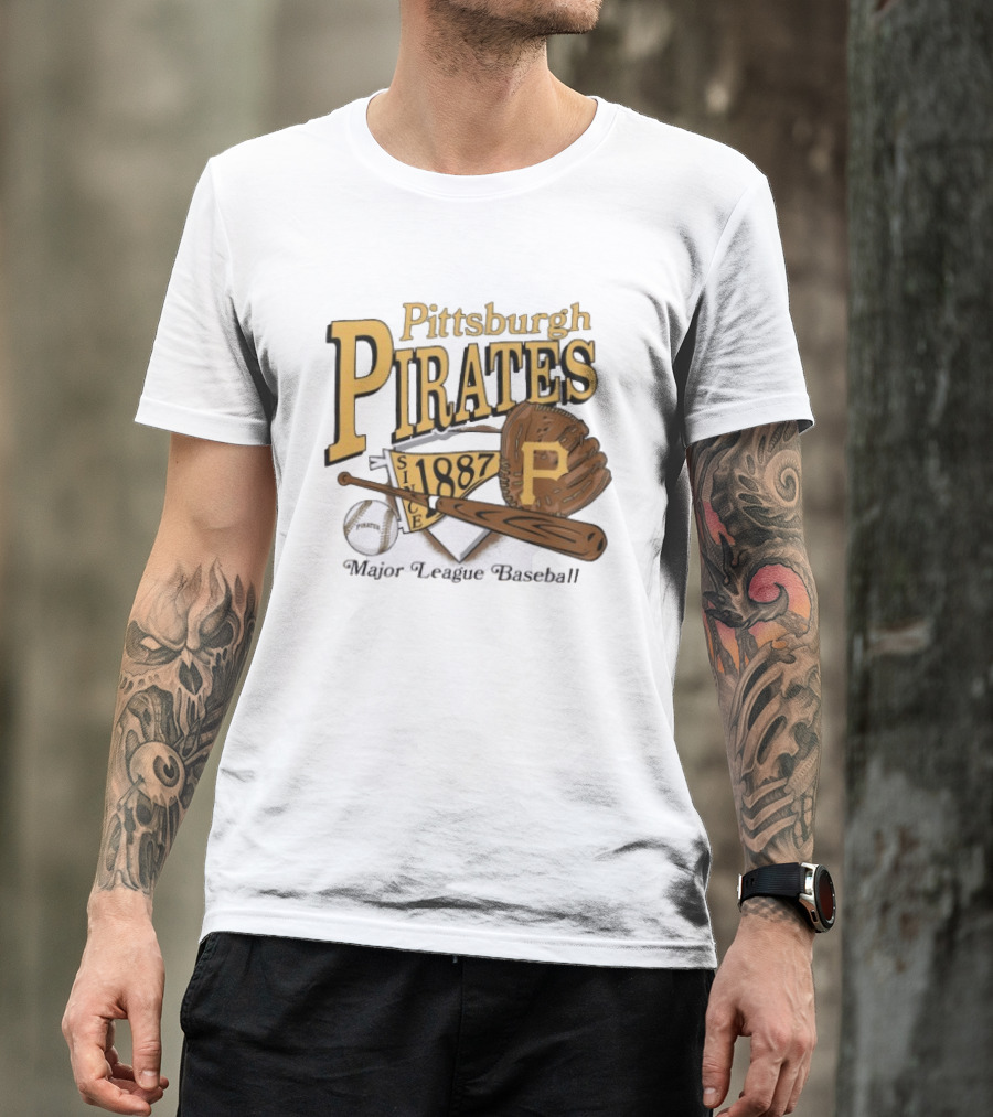Pittsburgh Pirates Since 1887 Major League Baseball Bat Glove Patch Ball T-Shirt