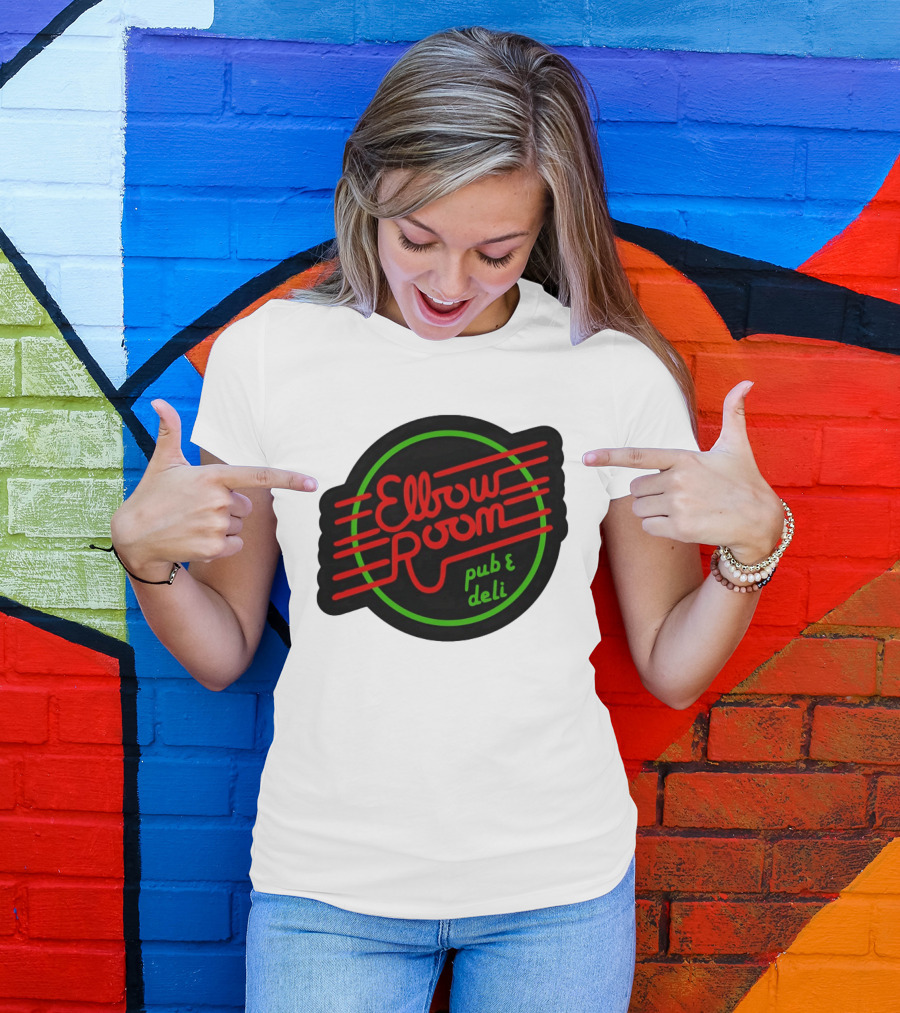 Elbow Room Pub And Deli Neon Sign Red And Green Circle T-Shirt