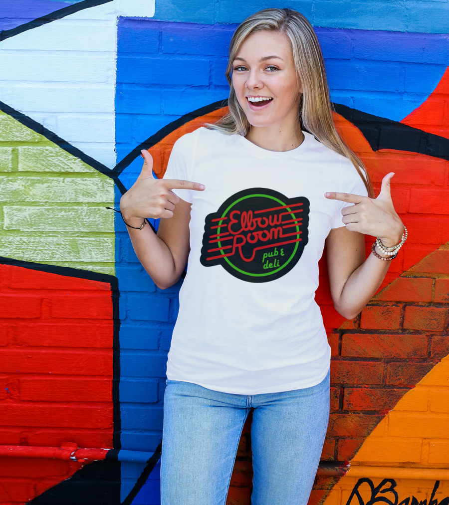 Elbow Room Pub And Deli Neon Sign Red And Green Circle T-Shirt