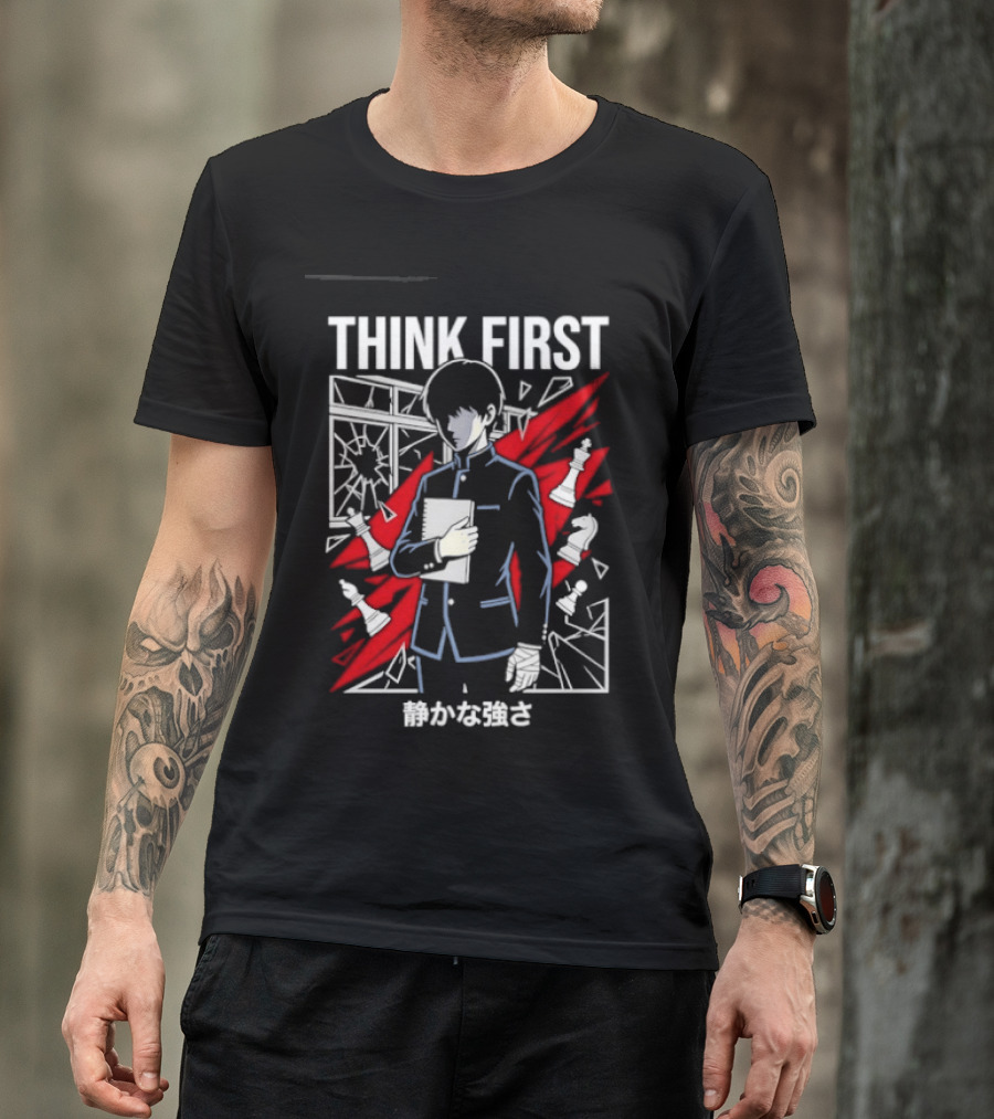 Think First Shizukana Tsuyosa Anime Chess Character With Red And White T-Shirt