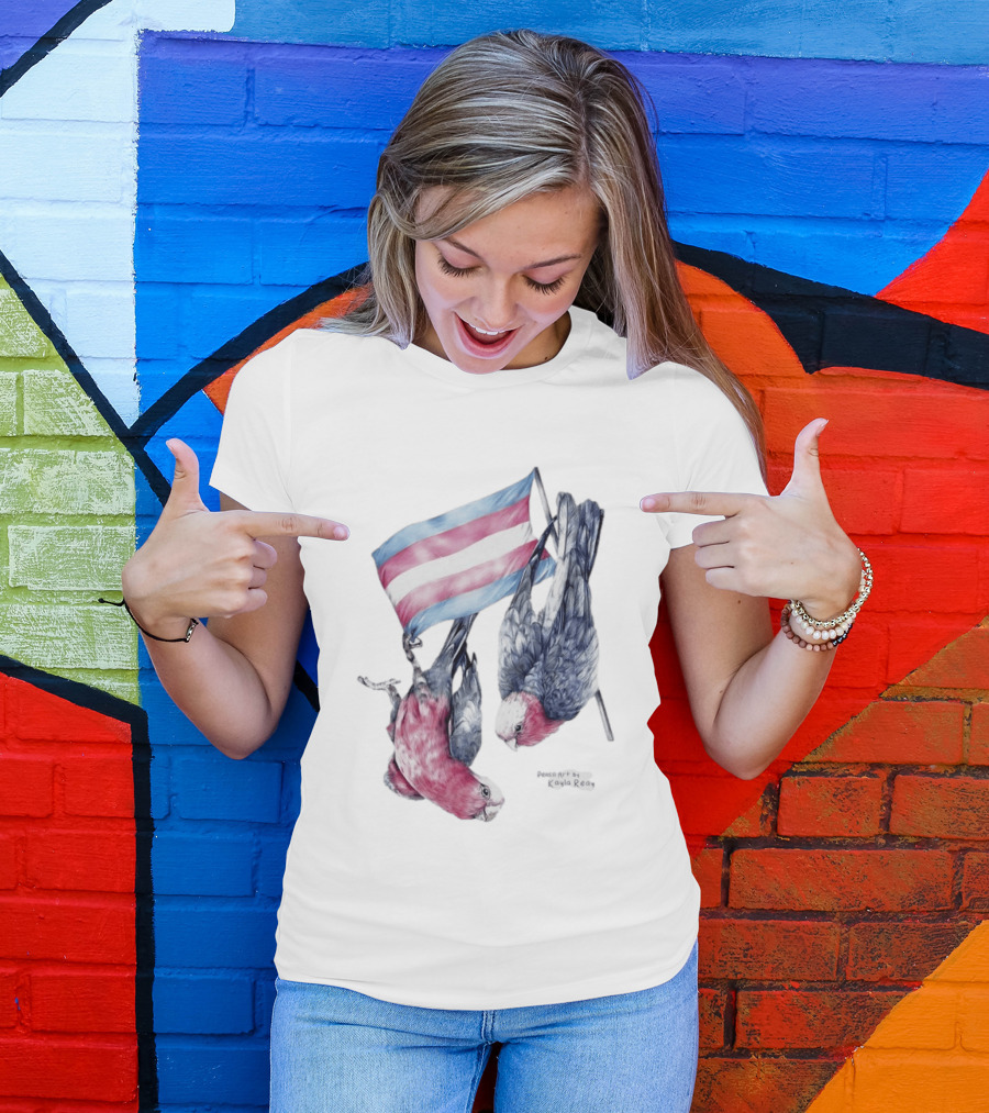 Trans Pride Flag Galah Parrots By Kayla Reay T-Shirt