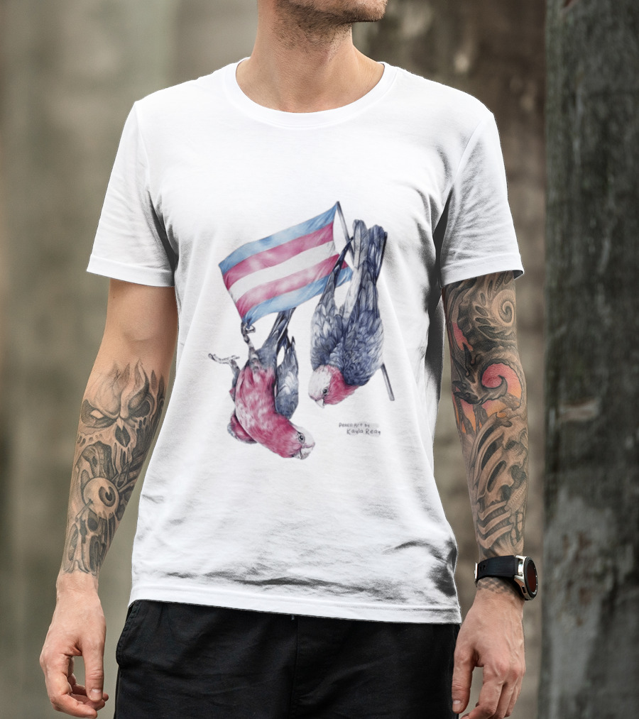 Trans Pride Flag Galah Parrots By Kayla Reay T-Shirt