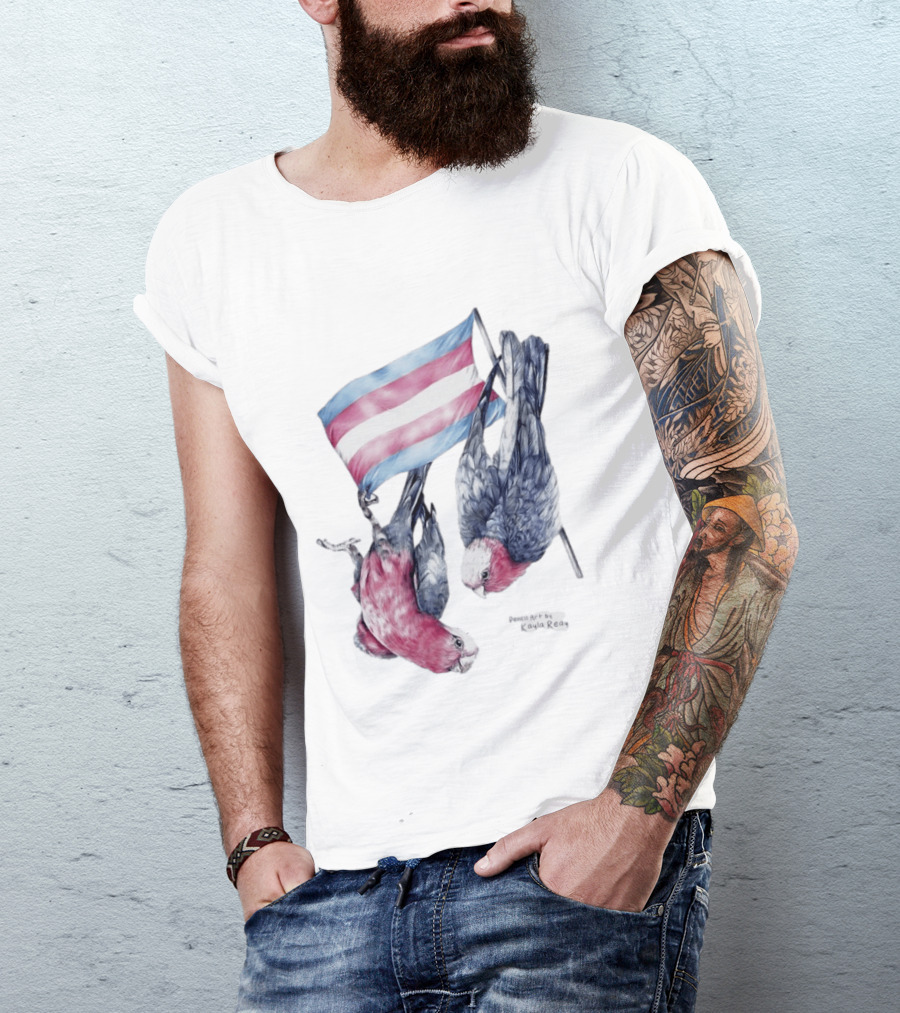Trans Pride Flag Galah Parrots By Kayla Reay T-Shirt