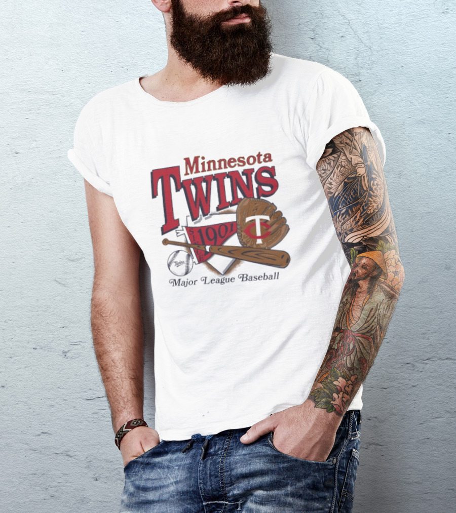 Minnesota Twins Since 1901 Major League Baseball Vintage Bat And Glove T-Shirt
