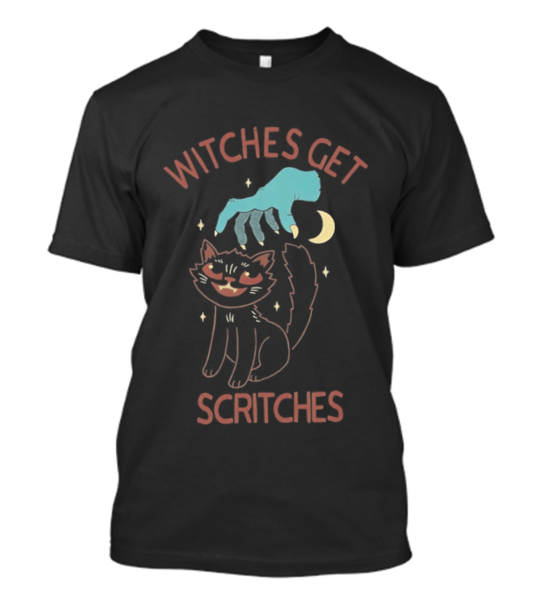Witches Get Scritches Black Cat Halloween Moon And Hand T-Shirt