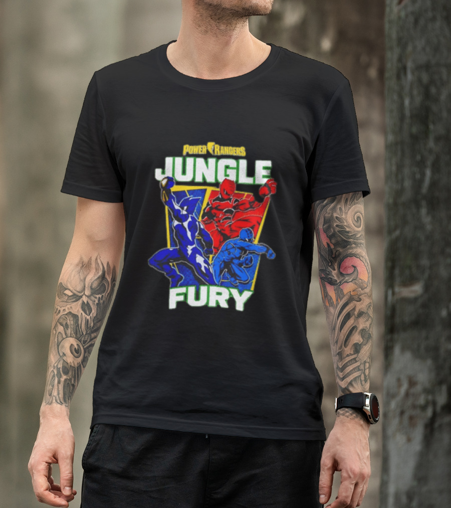 Power Rangers Jungle Fury Red And Blue Rangers Action Poses T-Shirt