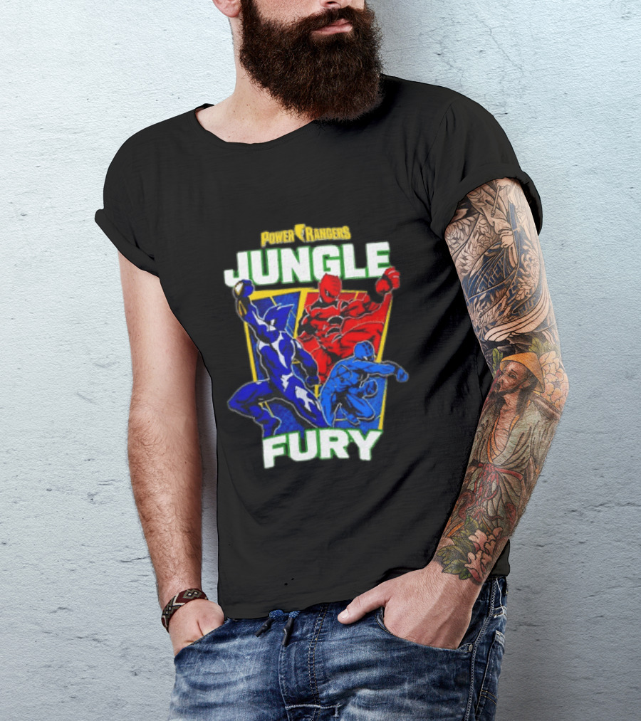 Power Rangers Jungle Fury Red And Blue Rangers Action Poses T-Shirt