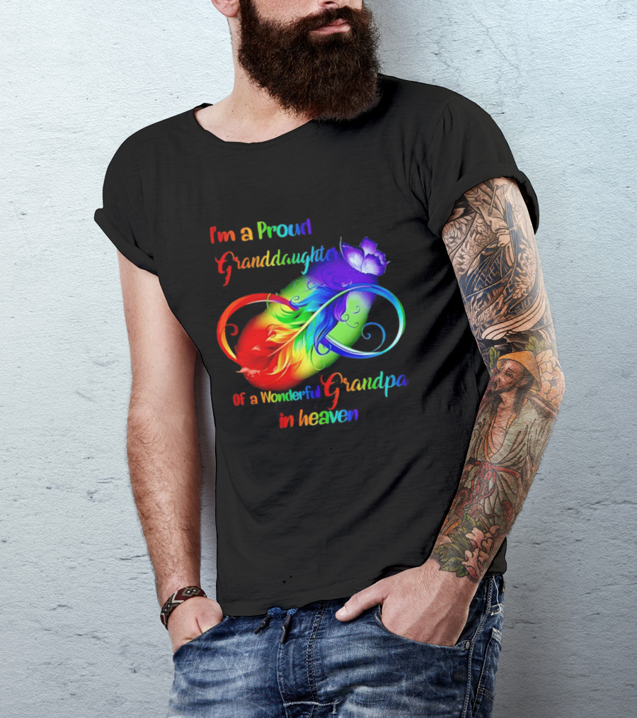 I'm A Proud Granddaughter Of A Wonderful Grandpa In Heaven With Heart And Wings T-Shirt