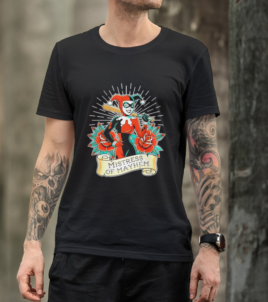 Harley Quinn DC Comics Mistress Of Mayhem Roses And Bat T-Shirt