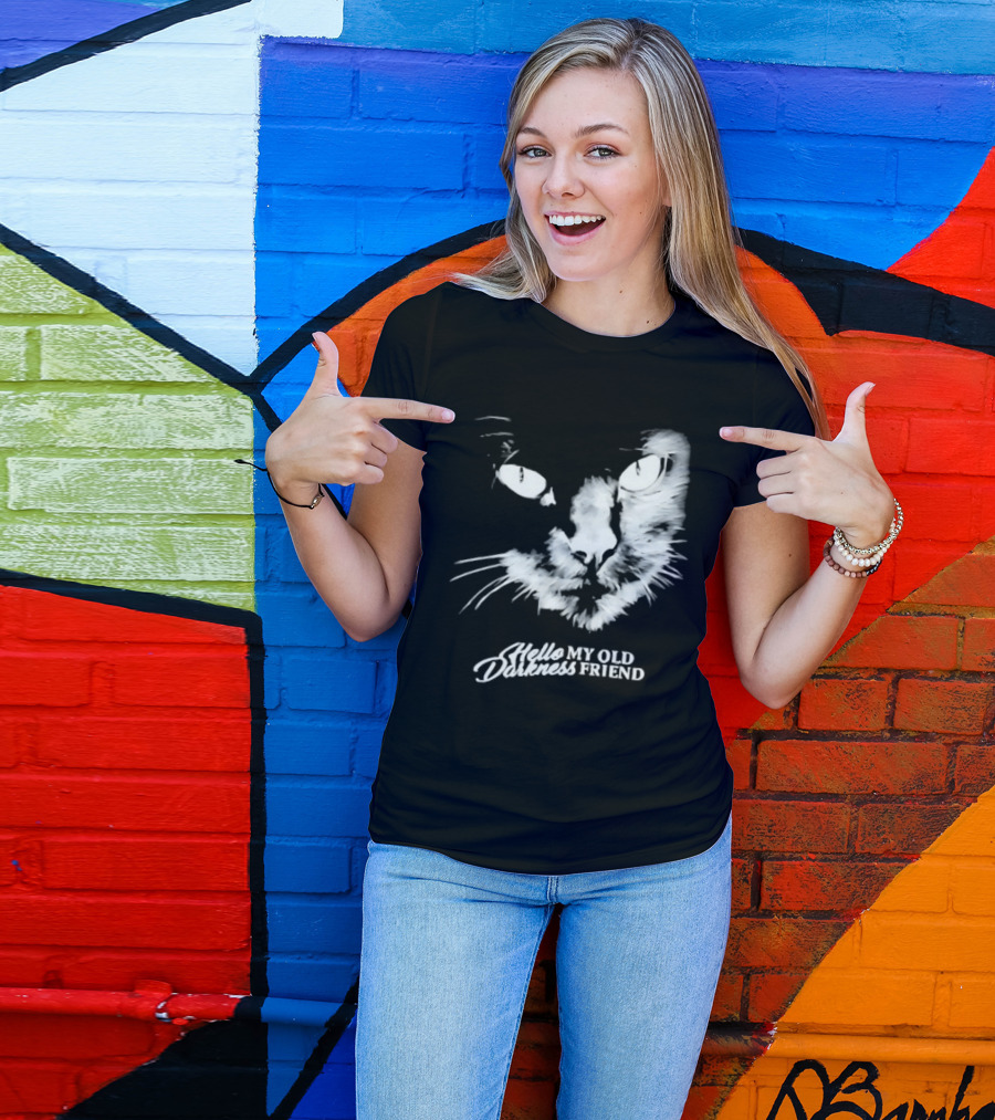 Hello Darkness My Old Friend Cat Face Simon And Garfunkel T-Shirt