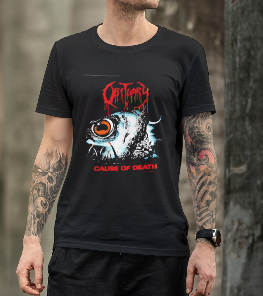 Obituary Cause Of Death Eye Metal Band With Orange Red T-Shirt