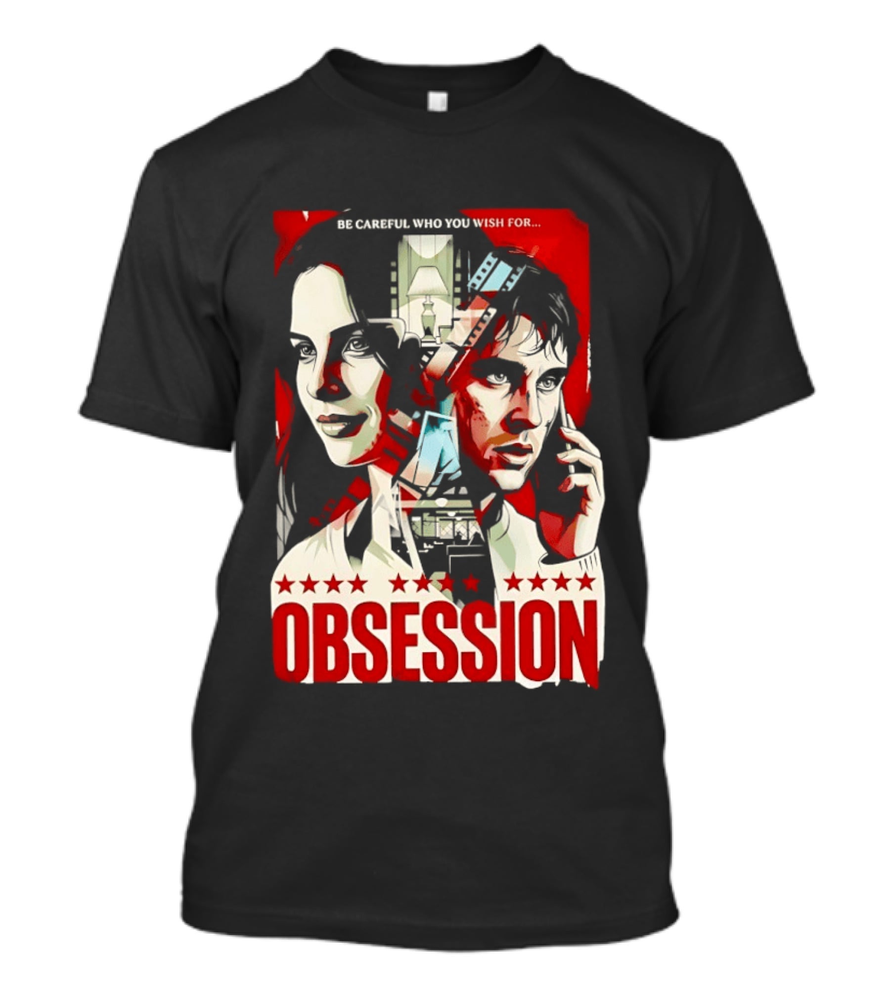 Obsession Be Careful Who You Wish For Movie Red And White Faces T-Shirt